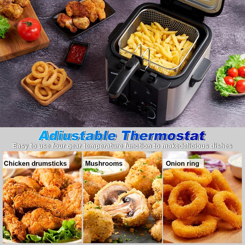 CUSIMAX Electric Deep Fryer for Home Use, 2.5 Liter 1500W Small Deep Fryer with Basket, Adjustable Temperature & Time, Lid with View Window and Odor Free Filter - Image 4